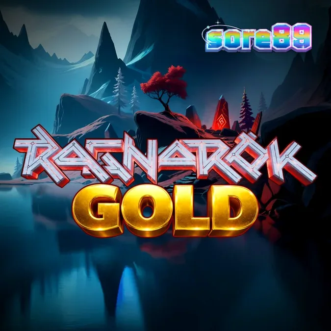 Tampilan visual slot Ragnarok Gold dengan latar belakang kiamat Nordik yang dramatis dan grid permainan 5x5.